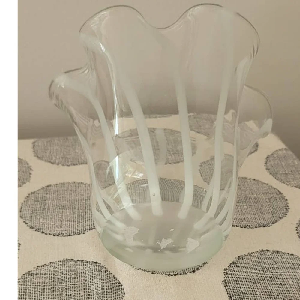 Clear and White Wavy Glass Vase